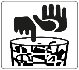 logo - dwie ręce - jedna skierowana do dołu, druga do góry, śmietnik